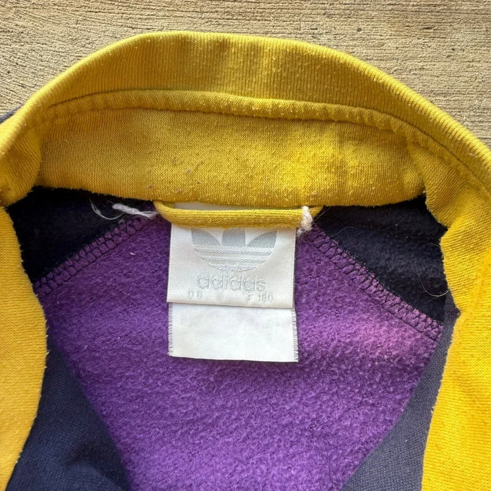 Vintage‎ Adidas Trefoil Track Jacket Purple Navy Yellow Colorblock Fleece Large